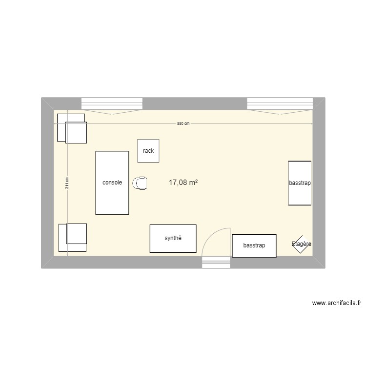 studio melopsmusic. Plan de 1 pièce et 17 m2