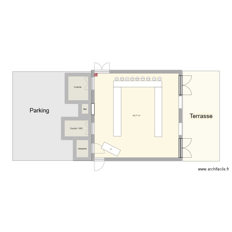 Plan de table Aumerval. Plan de 5 pièces et 53 m2