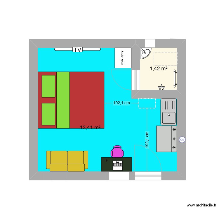 Sidney NNOUK. Plan de 2 pièces et 15 m2