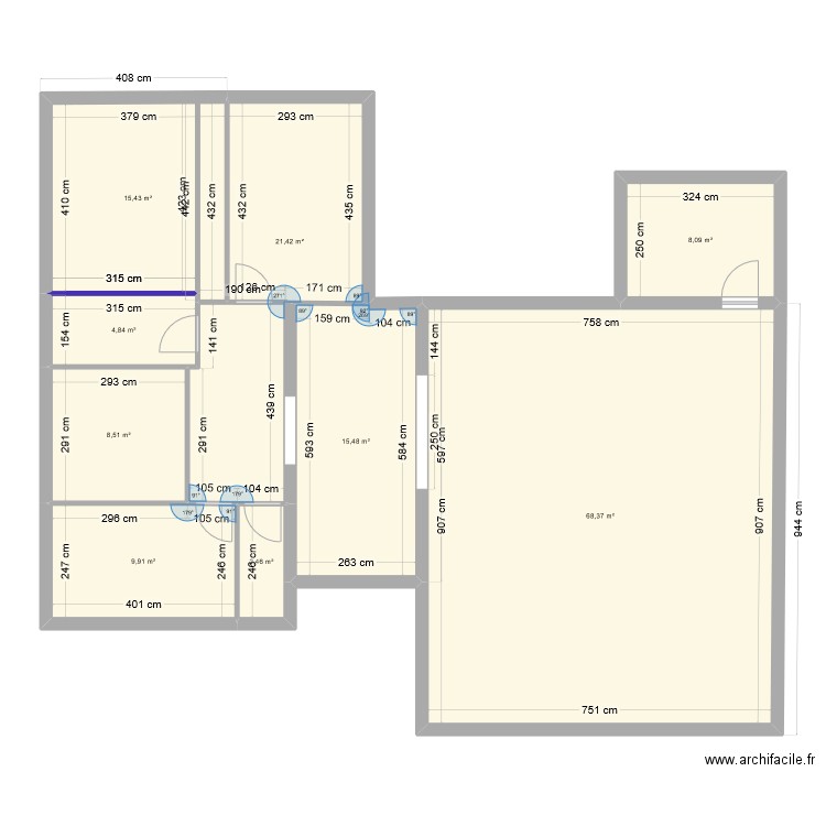 Esquisse 2. Plan de 9 pièces et 155 m2