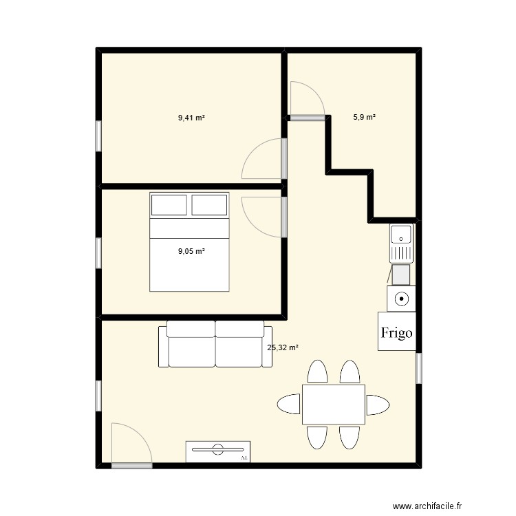 T03 2eme etage. Plan de 4 pièces et 50 m2