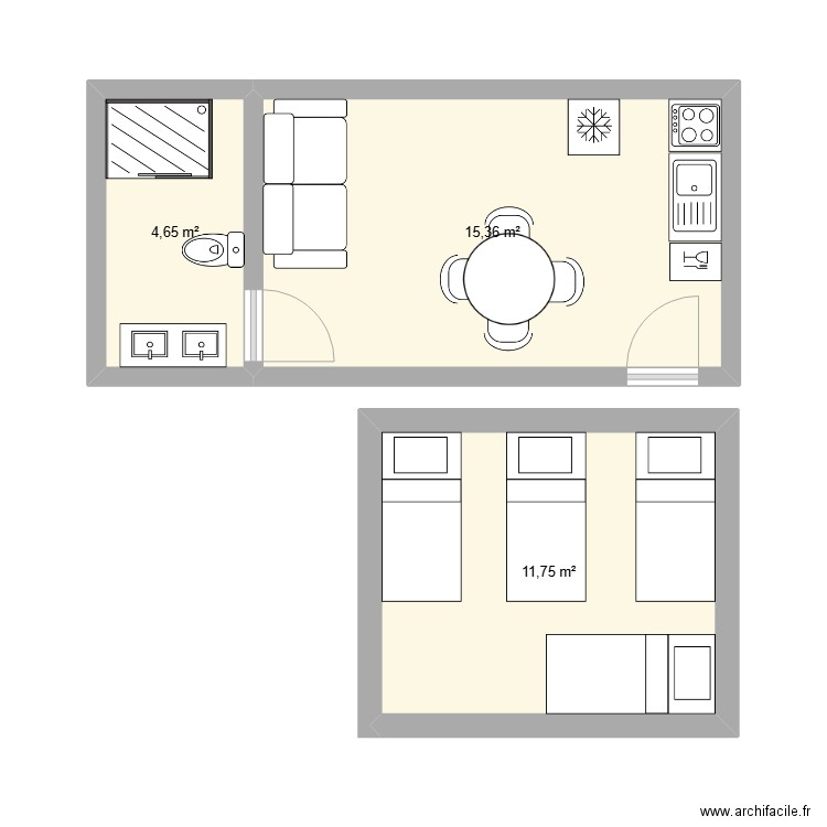 plan final. Plan de 3 pièces et 32 m2