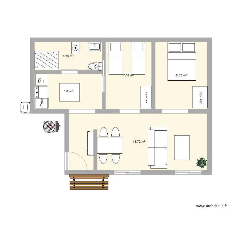 Extession sous sol. Plan de 5 pièces et 45 m2