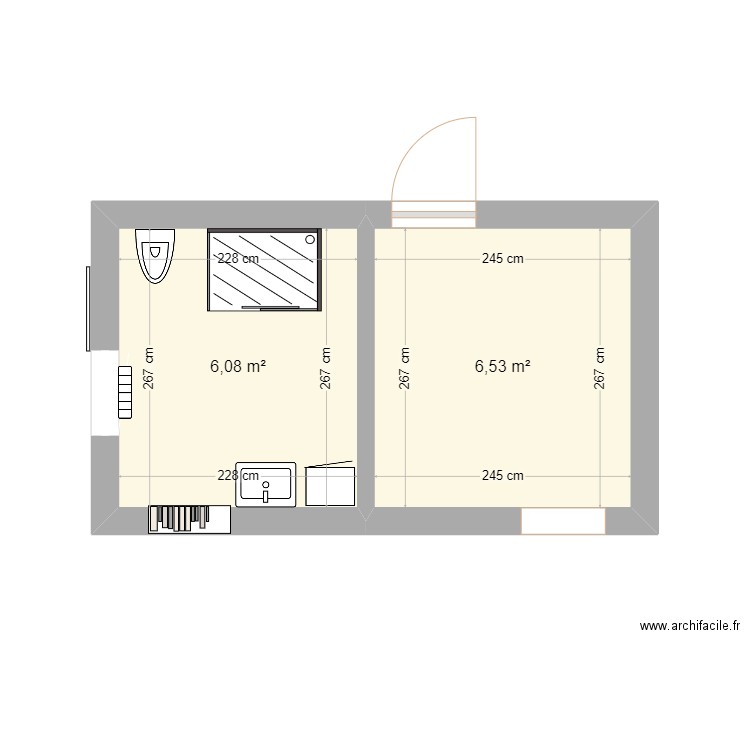 Salle de Bain. Plan de 2 pièces et 13 m2