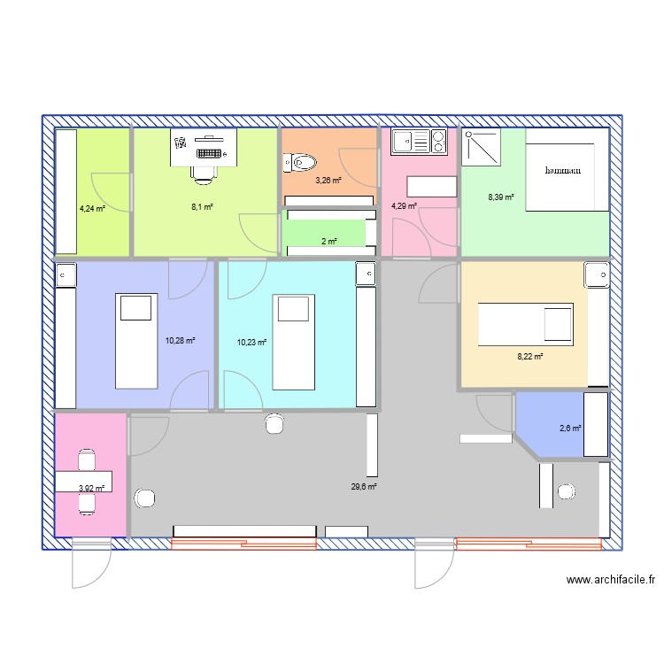 Institut cote fille. Plan de 12 pièces et 95 m2