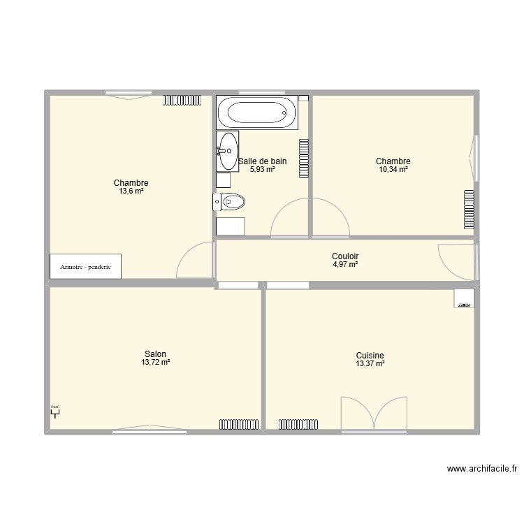 LesAubes. Plan de 6 pièces et 62 m2