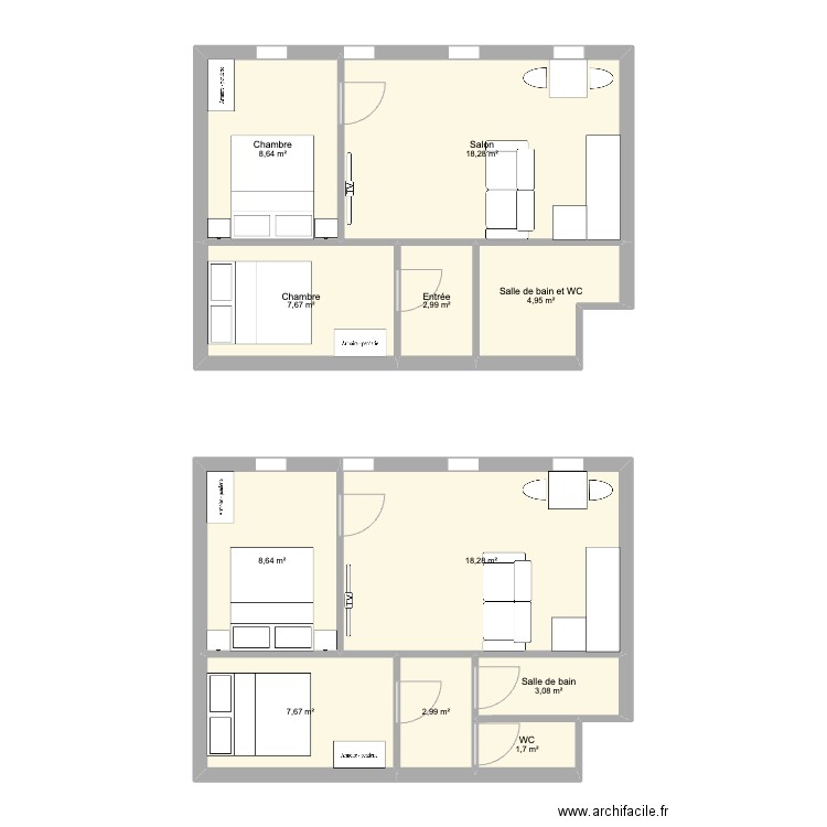 Appartement Meyerbeer. Plan de 11 pièces et 85 m2