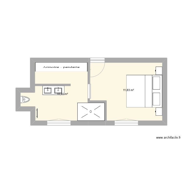 Chambre parentale 2. Plan de 2 pièces et 23 m2