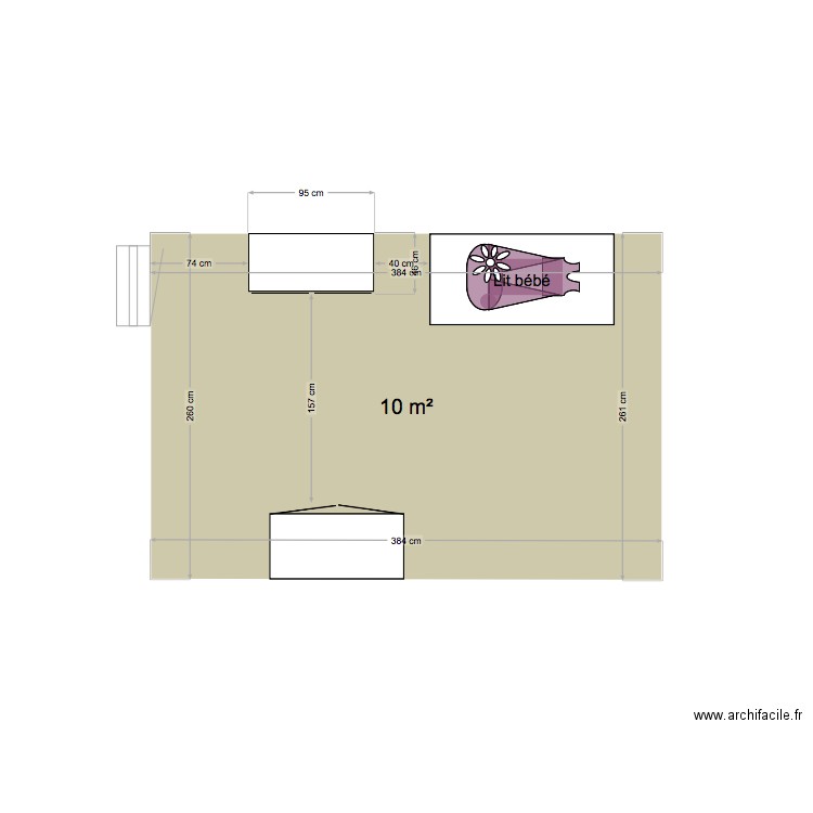 chambre. Plan de 1 pièce et 10 m2