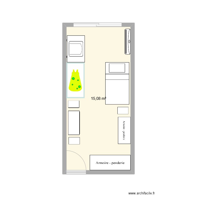 Chambre petits enfants. Plan de 1 pièce et 15 m2