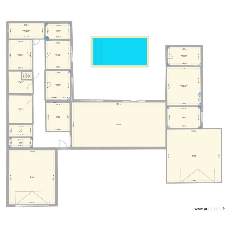 Christiane 1. Plan de 17 pièces et 390 m2