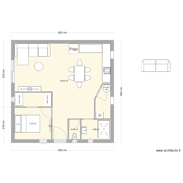 studio1. Plan de 4 pièces et 55 m2