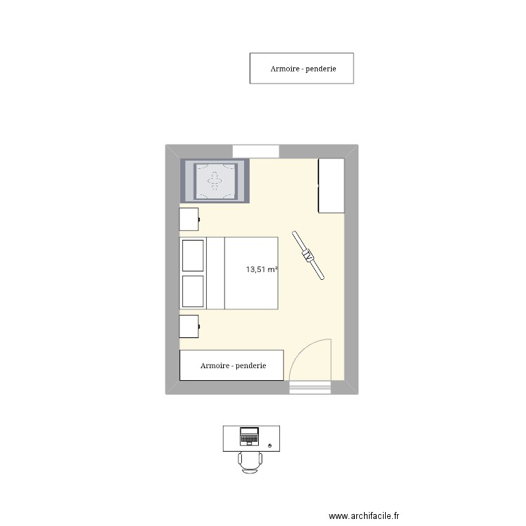 Chambre . Plan de 1 pièce et 14 m2