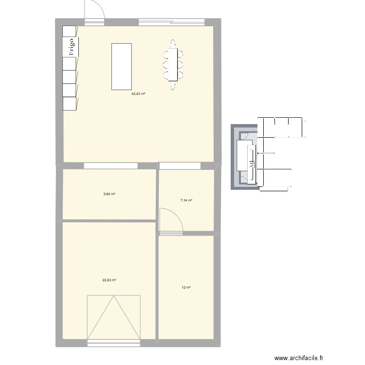 RDC-2. Plan de 5 pièces et 94 m2