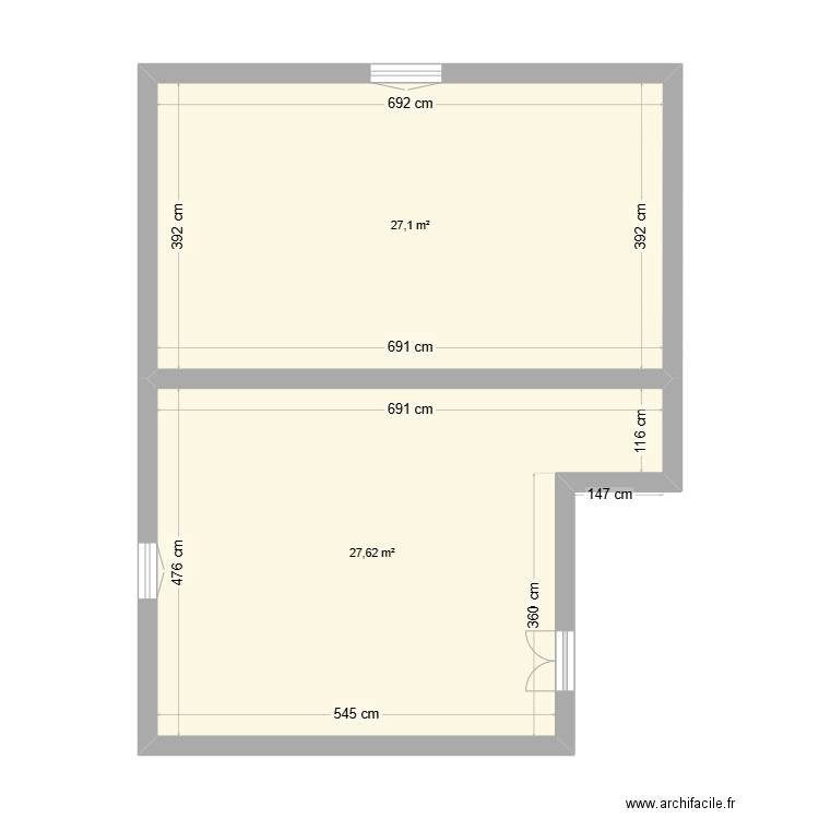 Combles1. Plan de 2 pièces et 55 m2