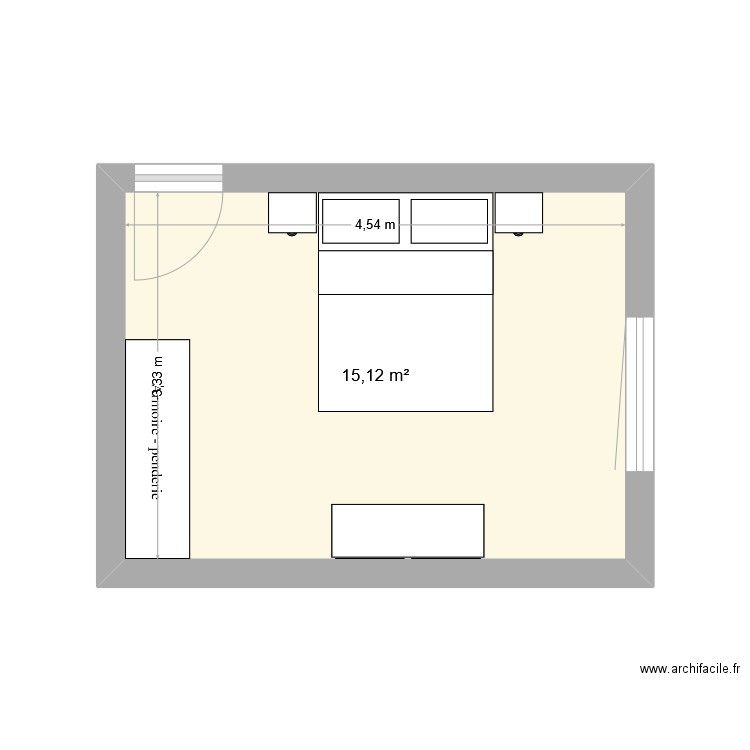 CHAMBRE. Plan de 1 pièce et 15 m2