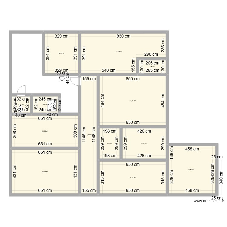 fromagerie. Plan de 13 pièces et 208 m2