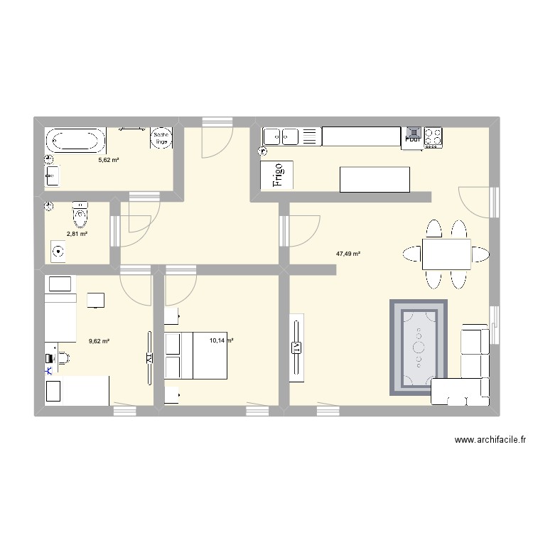 thurins . Plan de 5 pièces et 76 m2