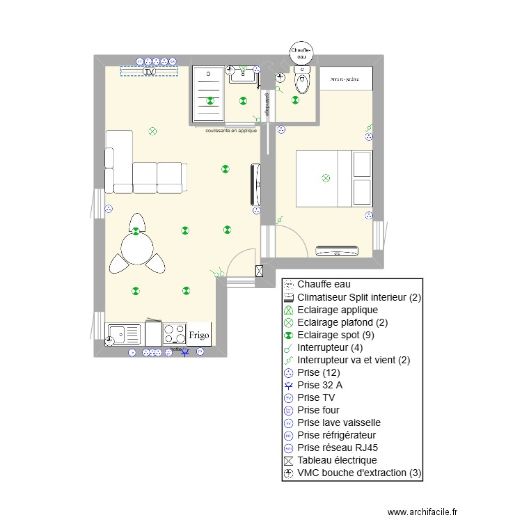 flamande. Plan de 5 pièces et 35 m2