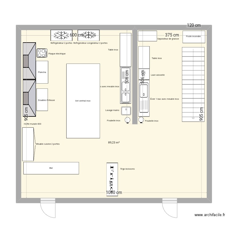 local. Plan de 1 pièce et 89 m2