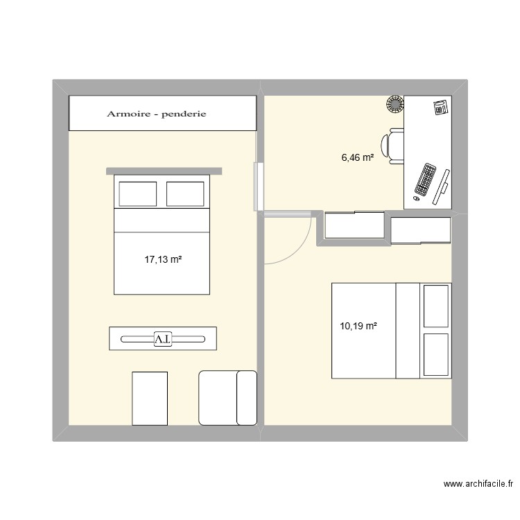 niveau 2 conques. Plan de 3 pièces et 34 m2