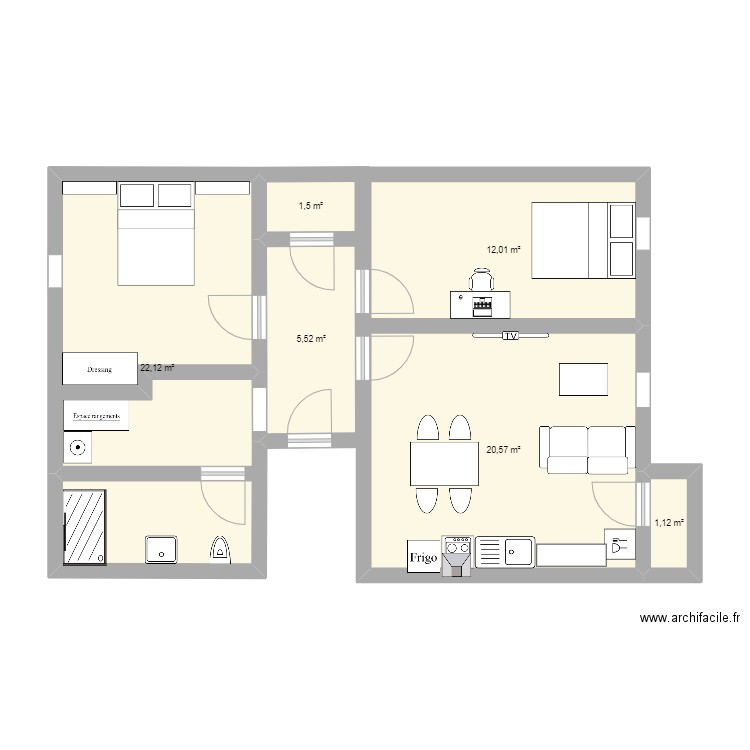 Trets. Plan de 6 pièces et 63 m2