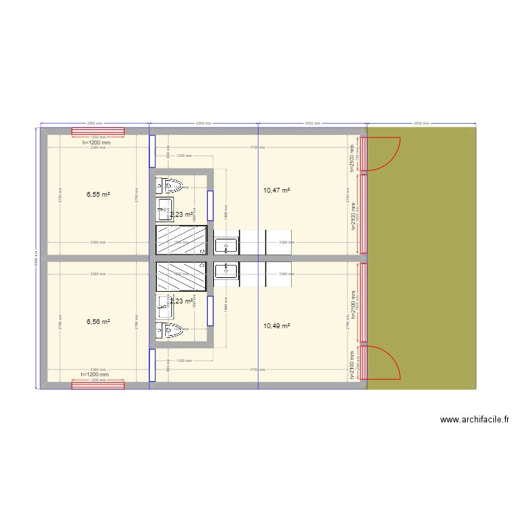 Айгуль. Plan de 7 pièces et 52 m2