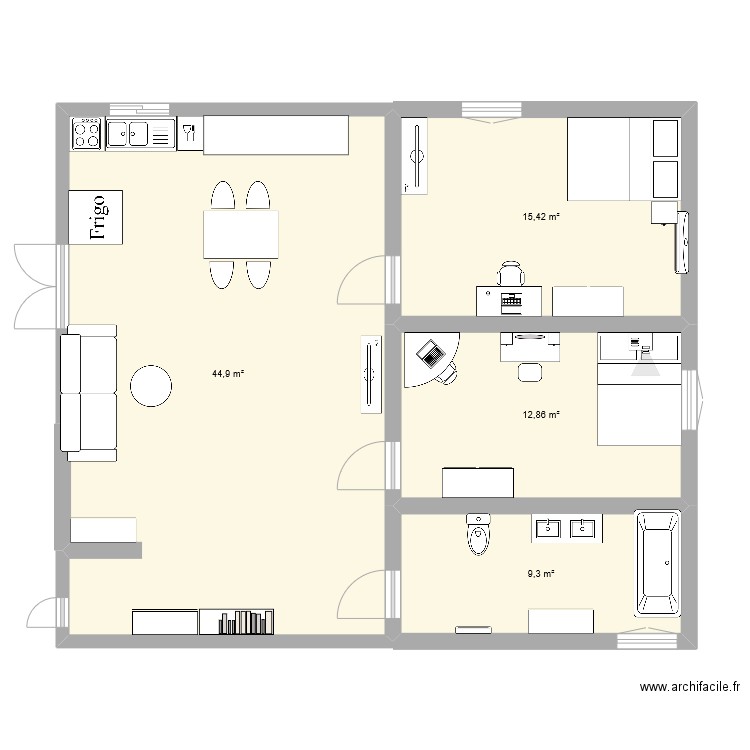 tahina. Plan de 4 pièces et 82 m2