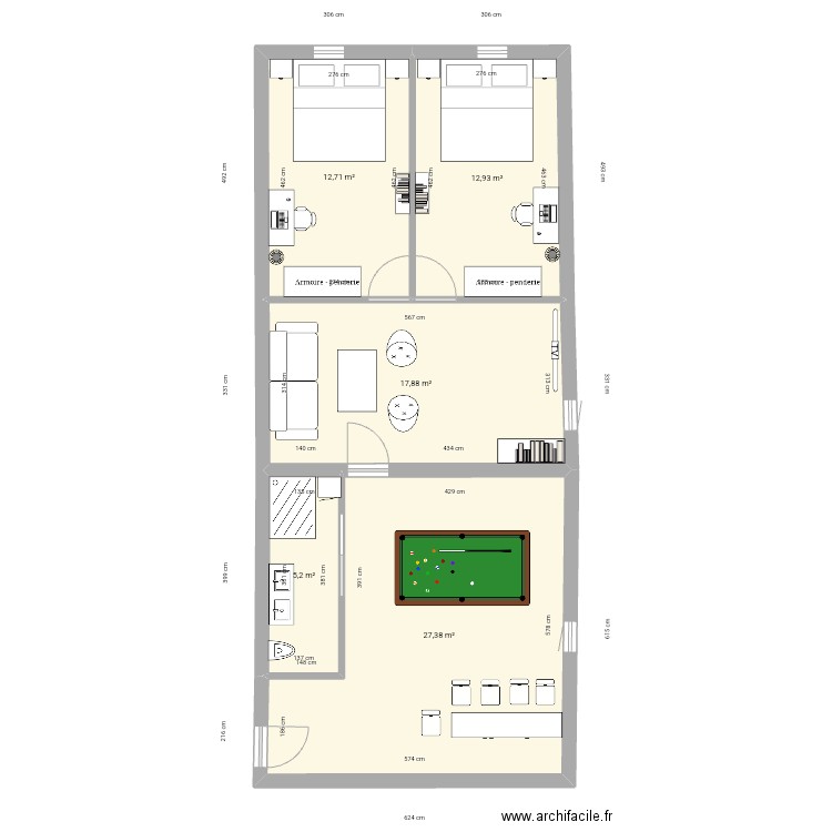 Etage maison. Plan de 5 pièces et 76 m2