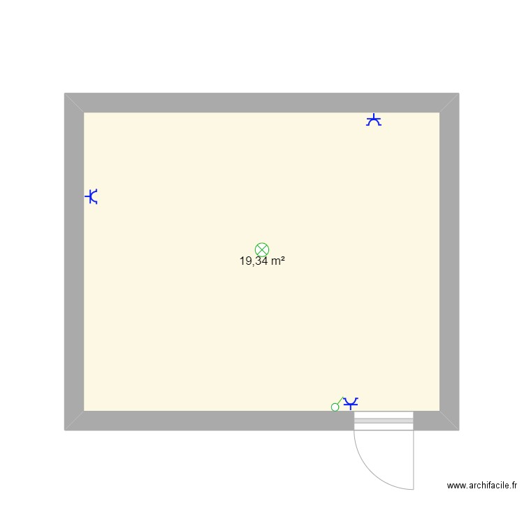 Interrupteurs et cie pièce perroquet. Plan de 1 pièce et 19 m2