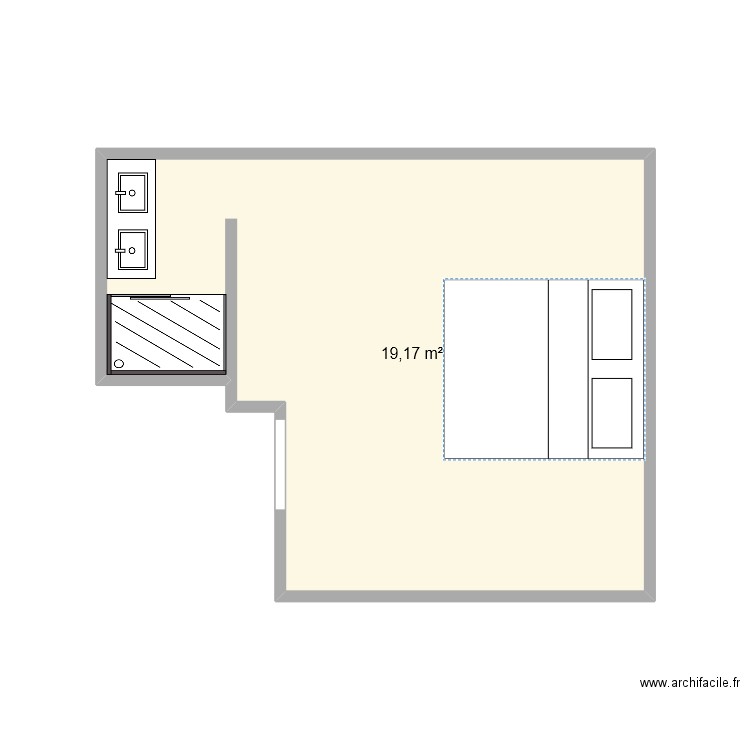 Chambre parents. Plan de 1 pièce et 19 m2