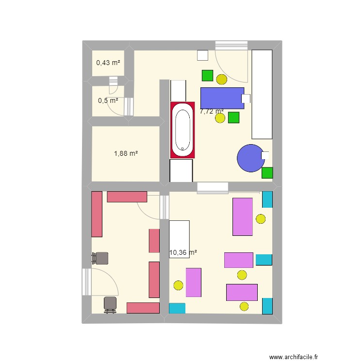 Salon de toilettage. Plan de 5 pièces et 21 m2