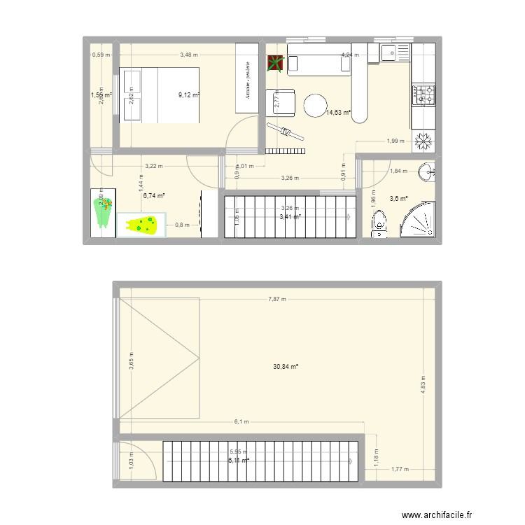 Ahbas. Plan de 8 pièces et 76 m2