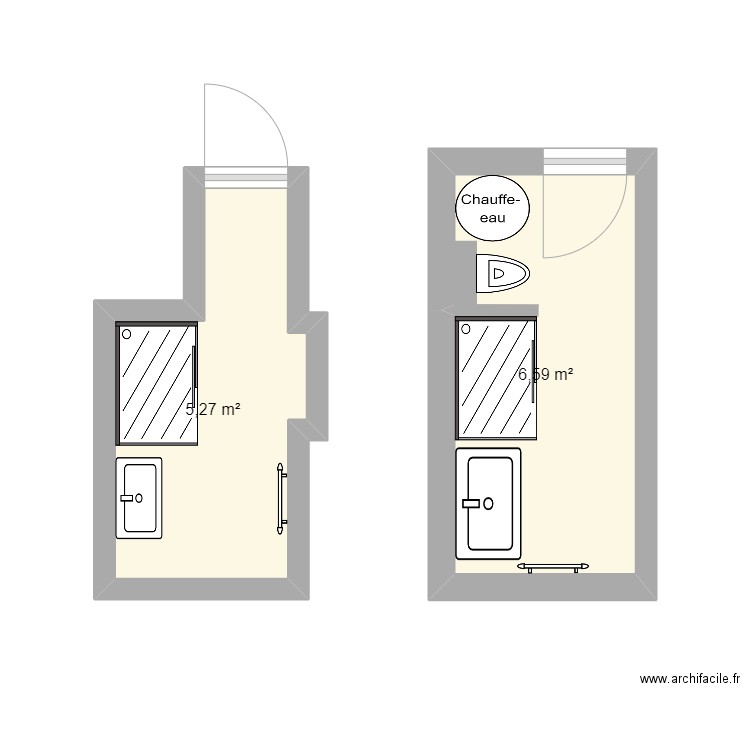 salle de bain 1er et 2eme. Plan de 2 pièces et 12 m2