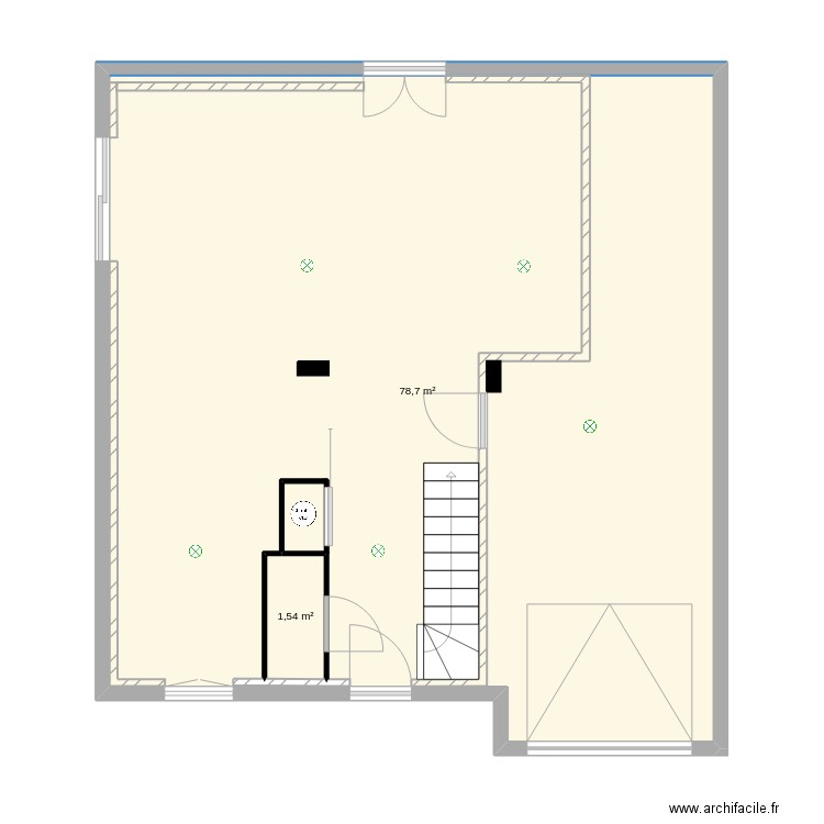 Extension. Plan de 2 pièces et 82 m2