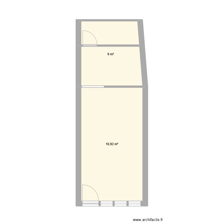 RDC Vierge. Plan de 2 pièces et 26 m2