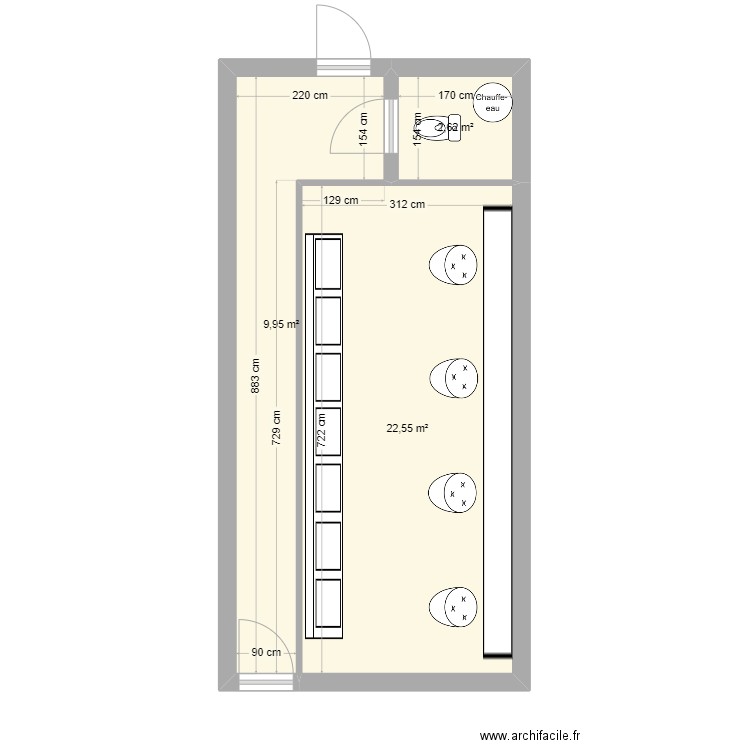 salon mehdi coiff. Plan de 3 pièces et 35 m2