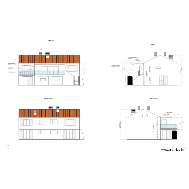 Plan de Façade après travaux. Plan de 0 pièce et 0 m2