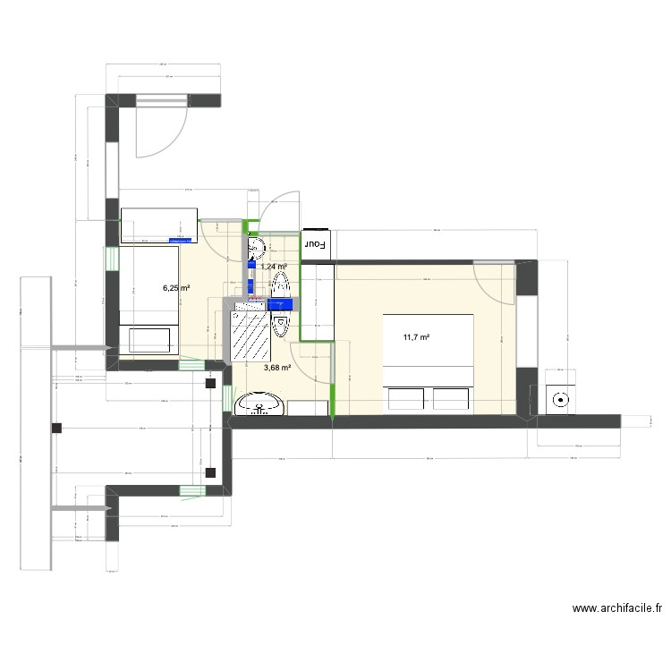 Pl6 Dec-24 sov bad wc. Plan de 4 pièces et 23 m2