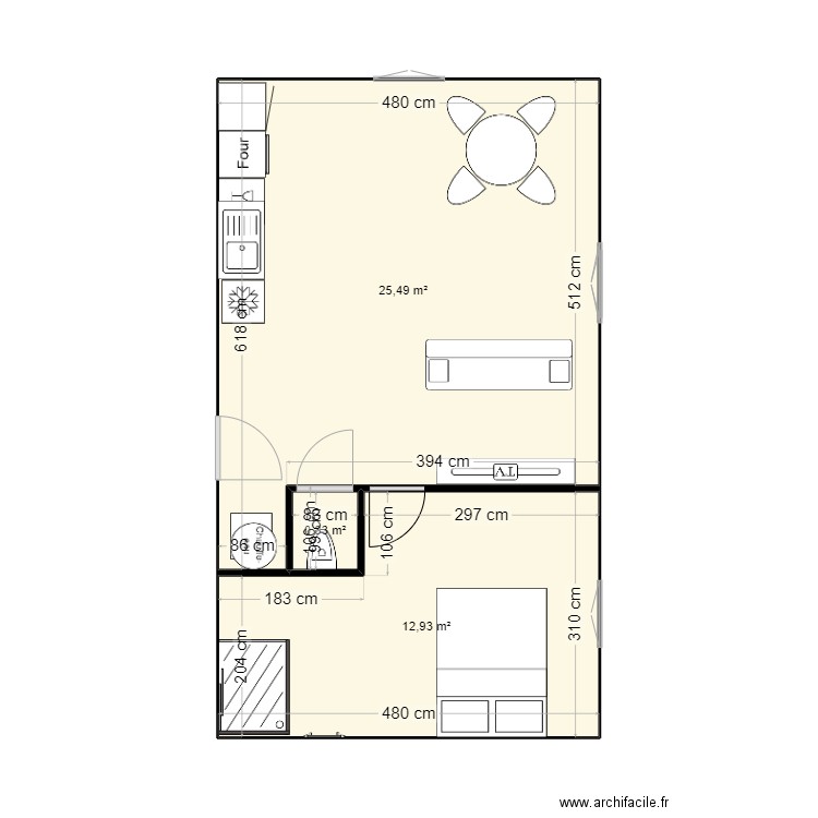 2 etage la grand combe. Plan de 3 pièces et 39 m2