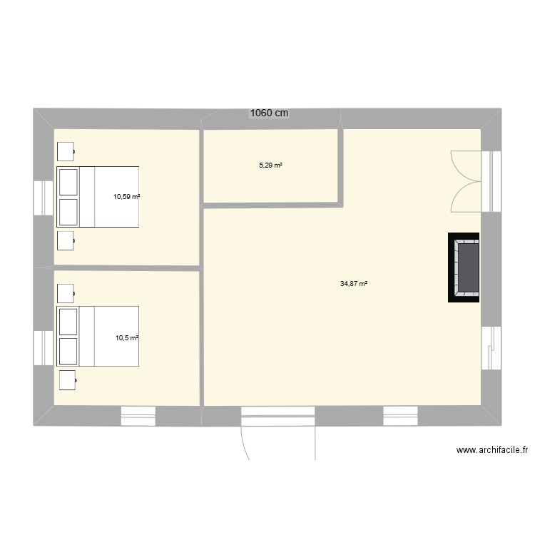 projet maison hobbit 2. Plan de 2 pièces et 62 m2