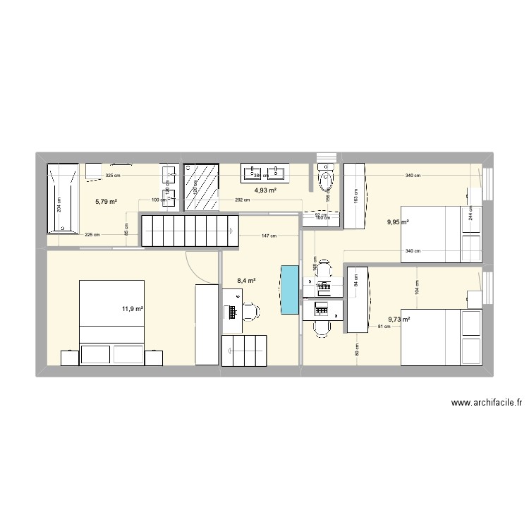 Étage maison Regis. Plan de 6 pièces et 51 m2