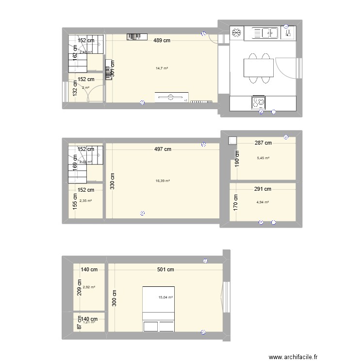 Ocquerre. Plan de 11 pièces et 70 m2