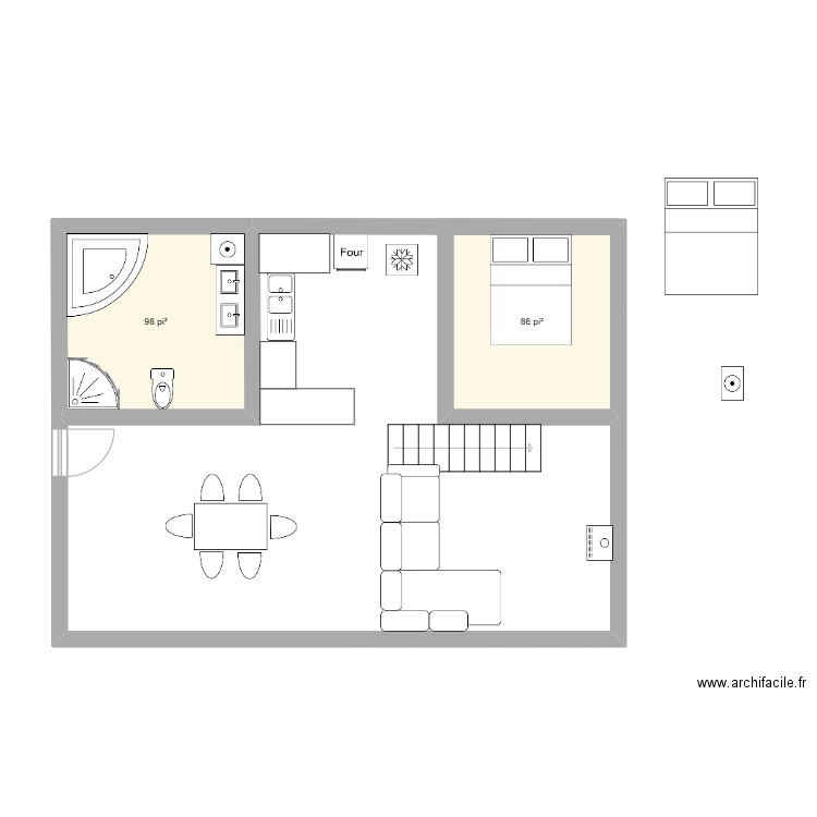 chalet mom michou. Plan de 2 pièces et 17 m2