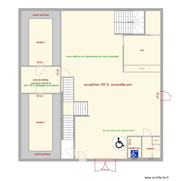 rdc-levelup pmr. Plan de 18 pièces et 212 m2