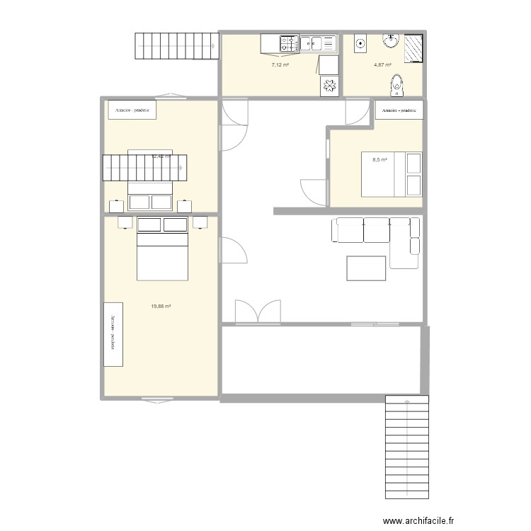 Metline. Plan de 5 pièces et 53 m2