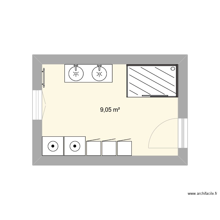 sdeau hornaing. Plan de 1 pièce et 9 m2