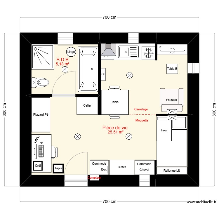 Maison Améliorer Copie 2. Plan de 2 pièces et 31 m2