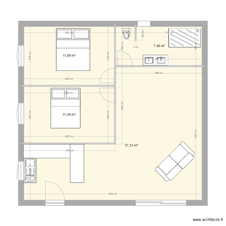 ebauche appart. Plan de 4 pièces et 68 m2