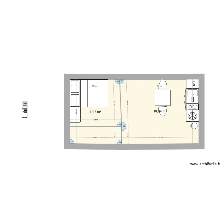 conteneur elisa. Plan de 2 pièces et 18 m2